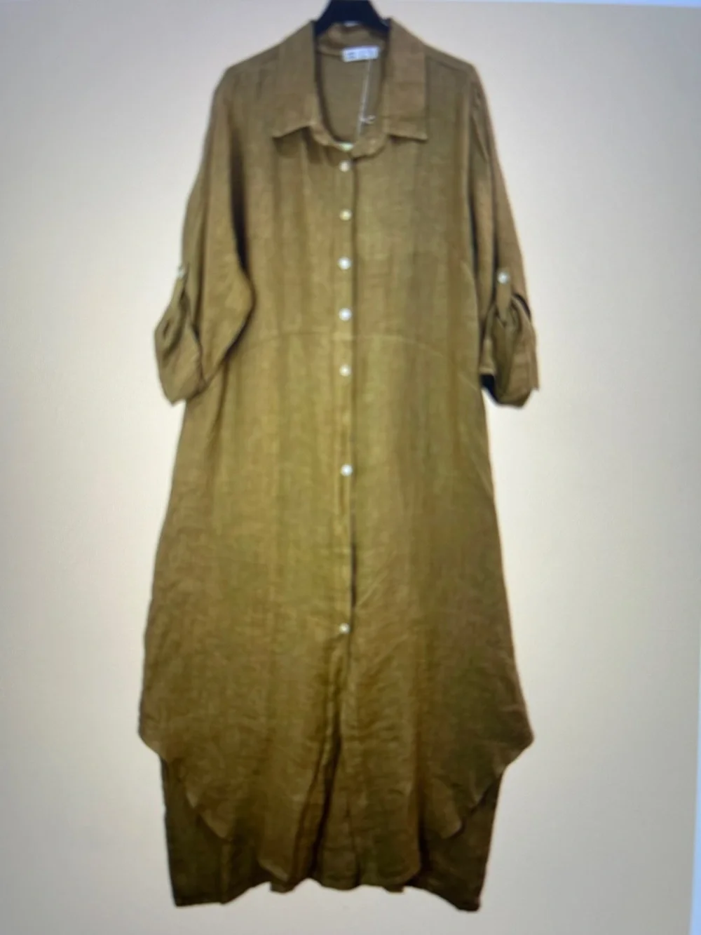MADE IN ITALY LONG SHIRT 100% linen Shirt Dress PERSIMMON - Picture 6 of 7